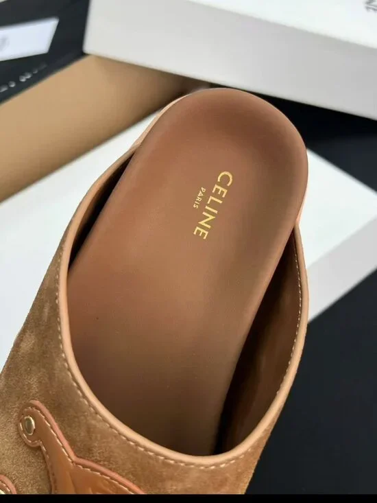CELINE Brown Suede Studs Slide Mules - Picture 8 of 8